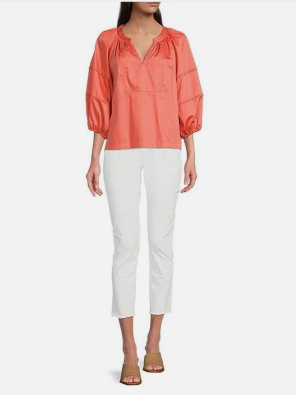 Tyler Boe Molly Split V-Neck Top in Coral Reef
